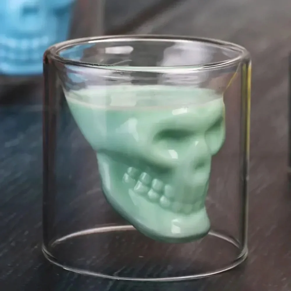 Double-layered Transparent Skull Head Crystal Glass Cup for Home Bar Club Shot